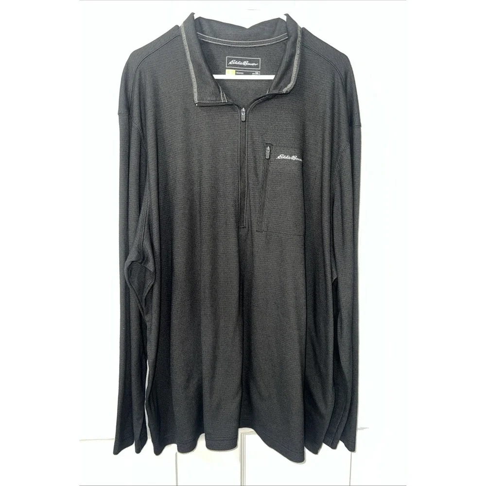 Eddie Bauer Travex Men's Pullover 1/4 Zip Sweater Black‎ Mock Neck Size 3XL